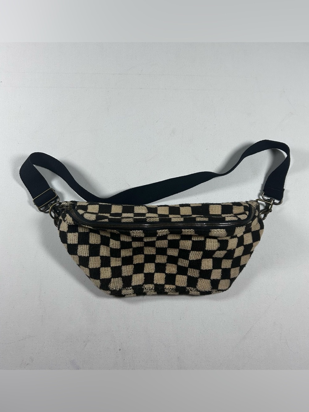Jenna Bee Black & Cream Checkered Sling Bag Handmade Women’s Cross Body